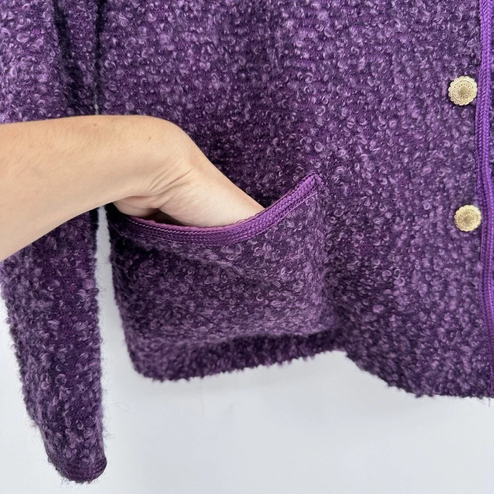 Willow Ridge 10P Purple Boucle Wool Knit Cardigan Jacket Gold Button Coquette